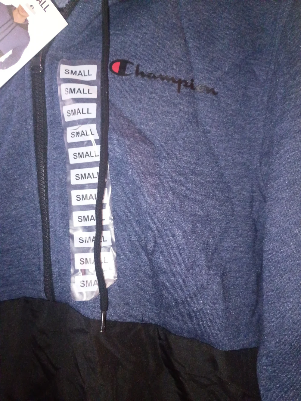 Champion Men’s Blue and Black Half-Zip Hooded Sweater